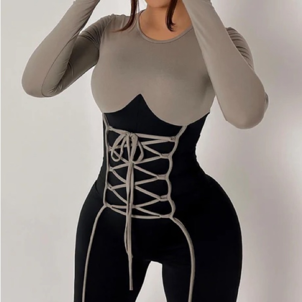 Lace-Up Jumpsuit Nude